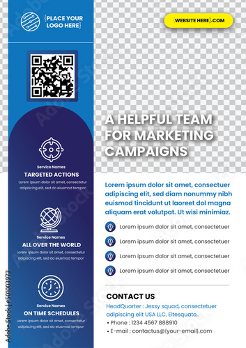A4 Size of Modern brochure template, flyer design vector template, poster design layout space for photo background, vector illustration template blue style 2