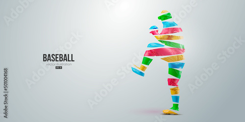 Abstract silhouette of a baseball player on white background. Baseball player batter hits the ball. Vector illustration