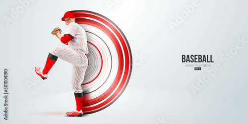 Realistic silhouette of a baseball player on white background. Baseball player batter hits the ball. Vector illustration