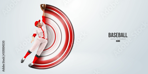 Realistic silhouette of a baseball player on white background. Baseball player batter hits the ball. Vector illustration