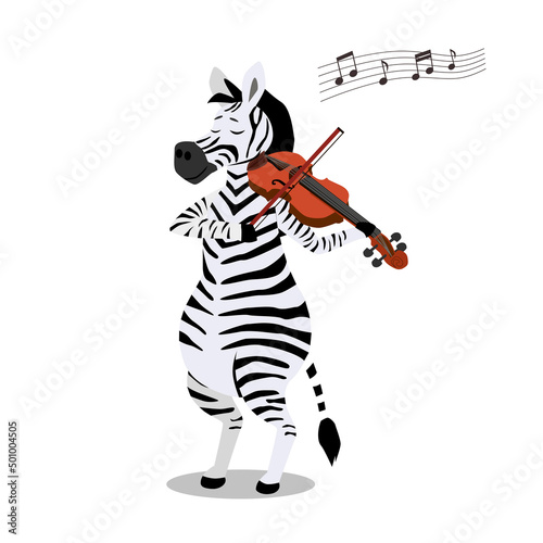 Zebra plays the violin. Cute character in cartoon style.