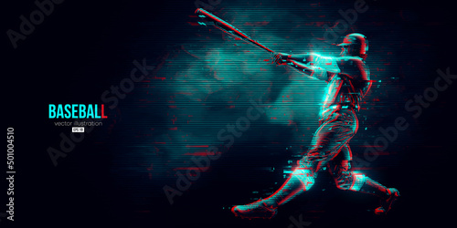 Abstract silhouette of a baseball player on blue background. Baseball player batter hits the ball. Vector illustration