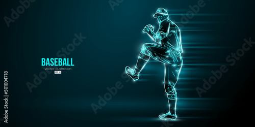 Abstract silhouette of a baseball player on blue background. Baseball player batter hits the ball. Vector illustration photo