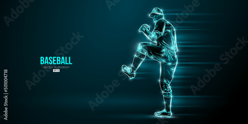 Abstract silhouette of a baseball player on blue background. Baseball player batter hits the ball. Vector illustration