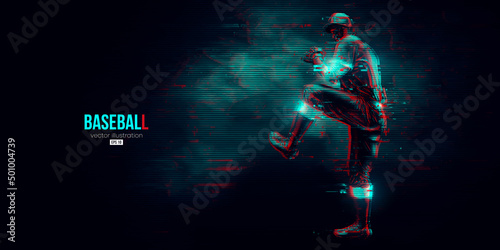 Abstract silhouette of a baseball player on blue background. Baseball player batter hits the ball. Vector illustration