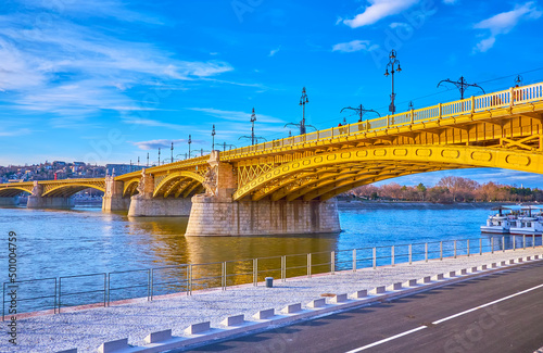 The Margaret Bridge from the Jozsef Antall embankment, Budapest, Hungary photo