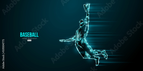 Abstract silhouette of a baseball player on blue background. Baseball player batter hits the ball. Vector illustration
