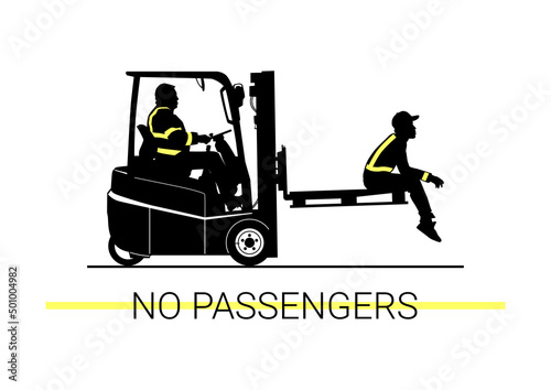 No passengers. Silhouette of the working forklift. Vector.	