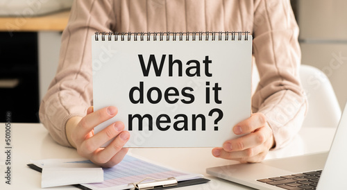 What Does It Means Question text card, concept background