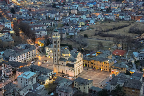 view of a town in the evening