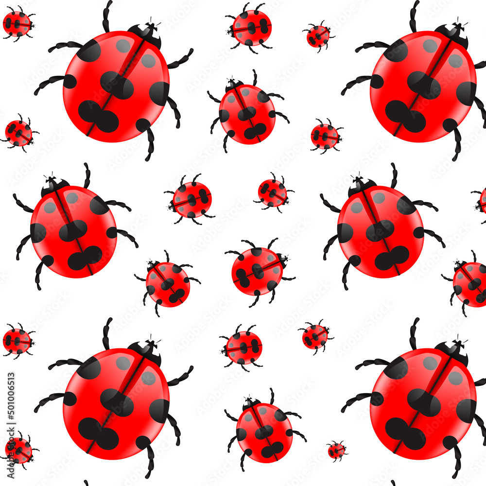 Fototapeta premium Vector realistic isolated ladybug seamless pattern on the white background.