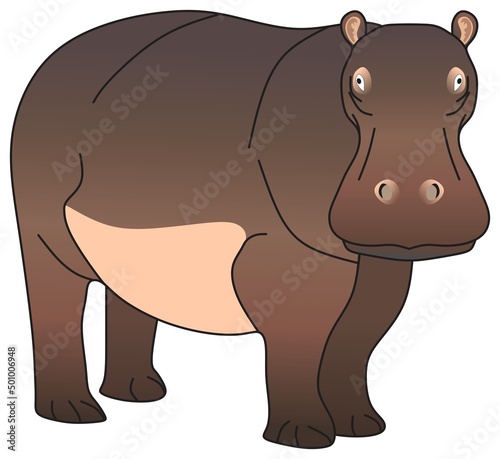 hippopotamus amphibious vector drawing isolated white background mammal herbivorous animal pose character standing walking run hippo head face logo icon object outline illustration wildlife concept