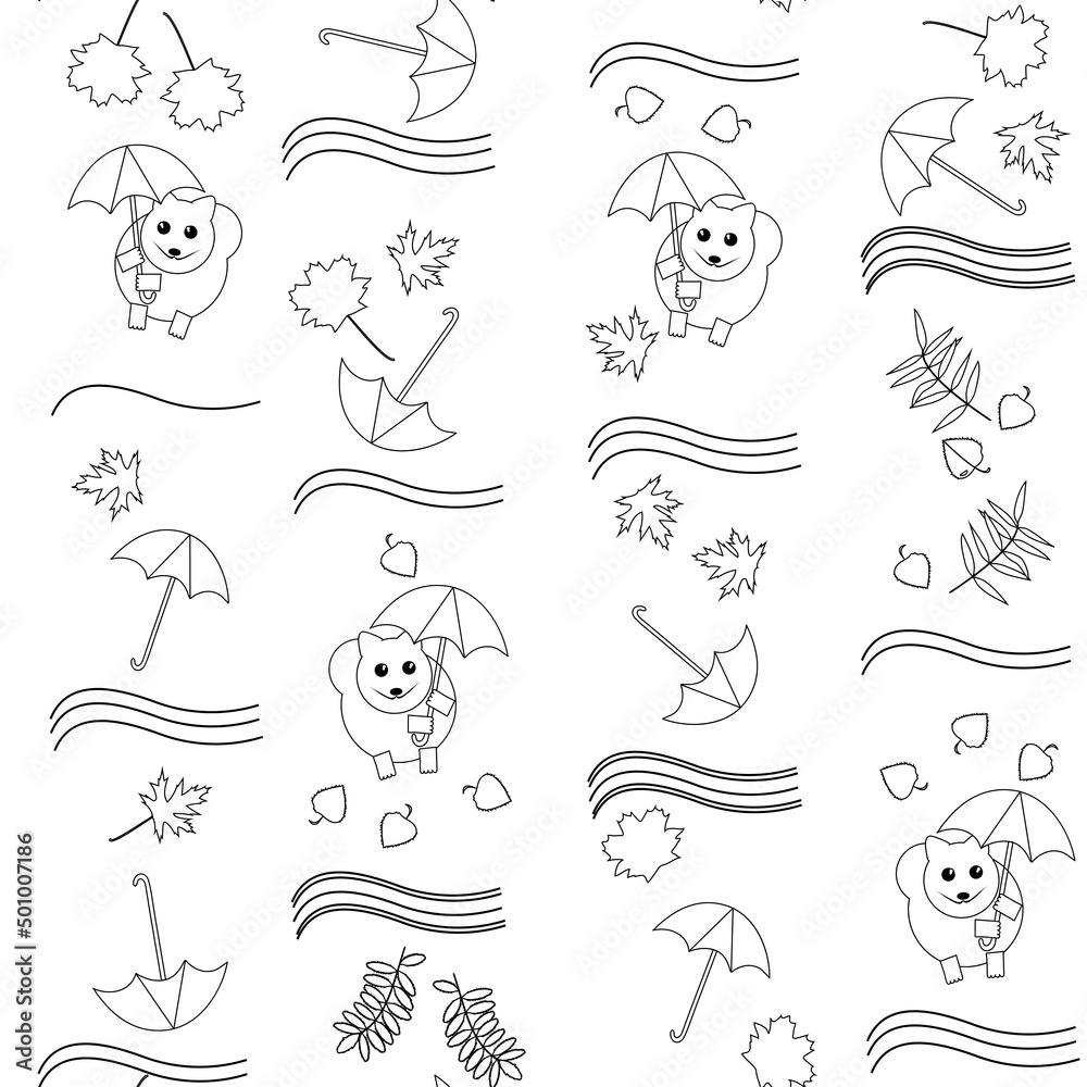 Fototapeta premium pattern flying dogs on umbrellas in birch and maple leaves