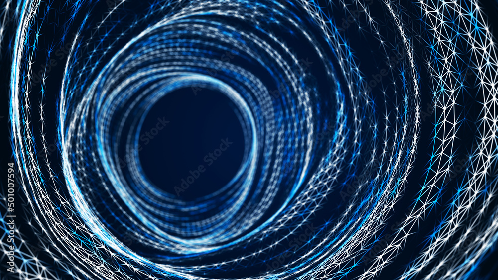Wireframe tunnel. Abstract space with dots and lines. Perspective mesh background. Network structure. 3d Wireframe tunnel. Abstract space with dots and lines. Perspective mesh background. Network structure. 3d