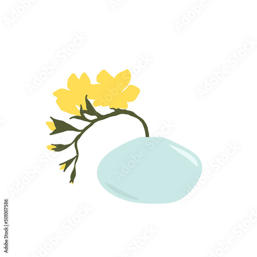 Modern vases vector illustration with colored glass bottles and jars with flowers. Ikebana minimalist background. Trendy print for package branding, social media