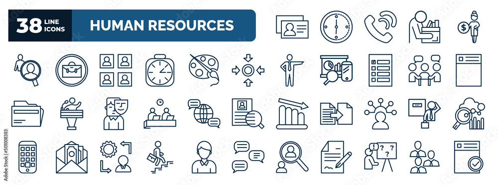 set of human resources web icons in outline style. thin line icons such ...