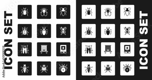 Set Cockroach, Beetle deer, bug, Insect fly, Book about insect and icon. Vector