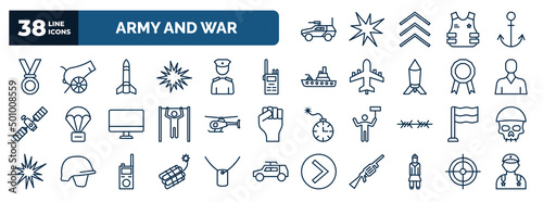 Foto set of army and war web icons in outline style