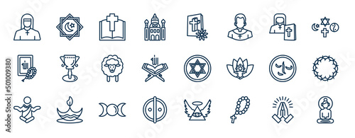 Foto set of religion web icons in outline style
