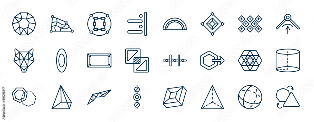set of geometric figure web icons in outline style. thin line icons ...