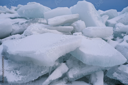 Ice hummocks, a heap of ice fragments on the Baltic Sea, compression of the ice cover