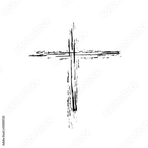 Hand drawn cross symbol. Black sketch cross symbol on white background. Vector illustration