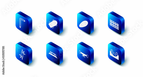 Set Skateboard, Longboard or skateboard, wheel, park, stairs with rail, Tool allen keys and icon. Vector