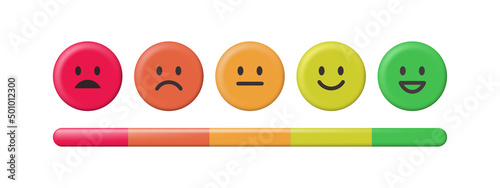 Rating scale or pain scale in the form of emoticons. From red to green smiley. Vector clipart isolated on white background.