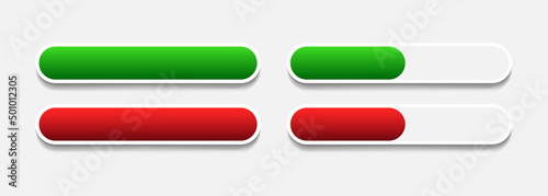 The health bar. Life scale. Green and red stripes. Design elements for video games. Vector clipart isolated on gray background.