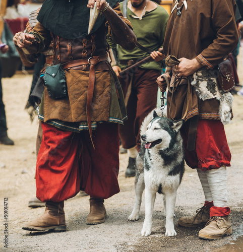 Scottish warriors with their guard dog