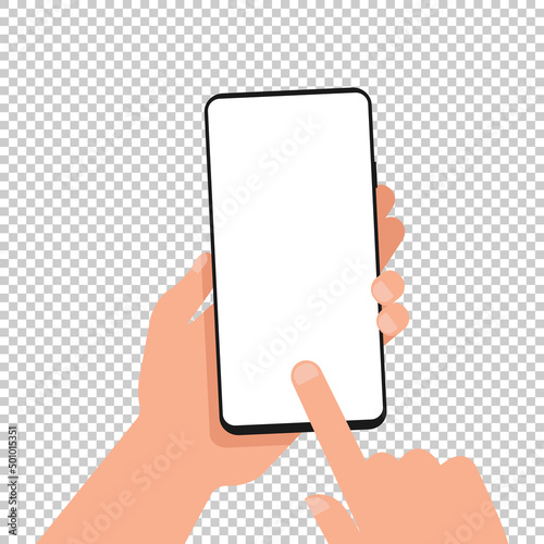 Mobile phone with a blank screen in hand. Mockup. Vector EPS 10