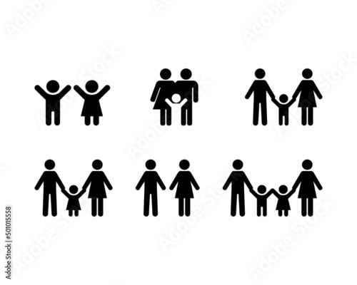 People Family Icons Set. Mother father child boy girl symbol. Vector EPS 10