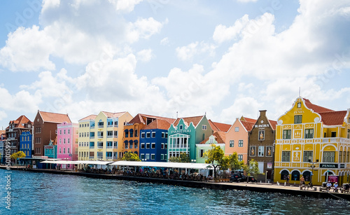 View of Handelskade in Punda District of Willemstad Curacao from Queen Emma Bridge photo