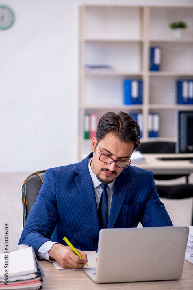 Naklejka premium Young male employee working in the office