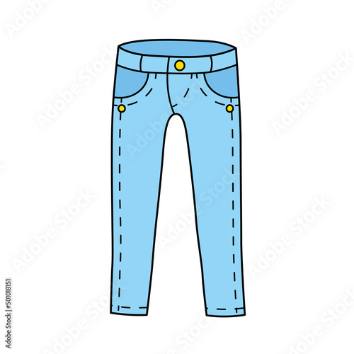 Blue slim jeans pants isolated cartoon vector icon