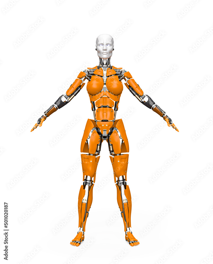 amazing robot in a pose on white background