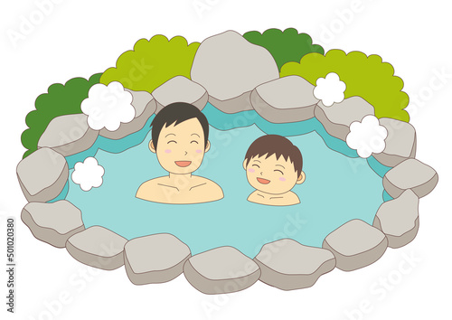 温泉イラスト_親子2_主線あり