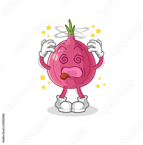 red onion dizzy head mascot. cartoon vector