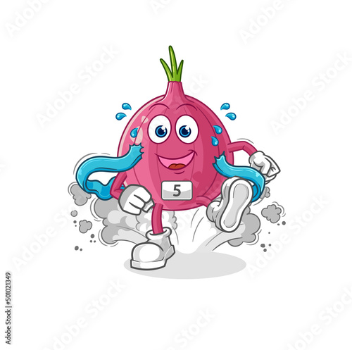 red onion runner character. cartoon mascot vector