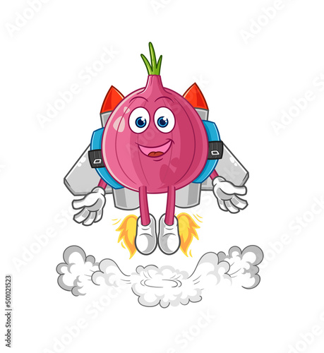 red onion with jetpack mascot. cartoon vector