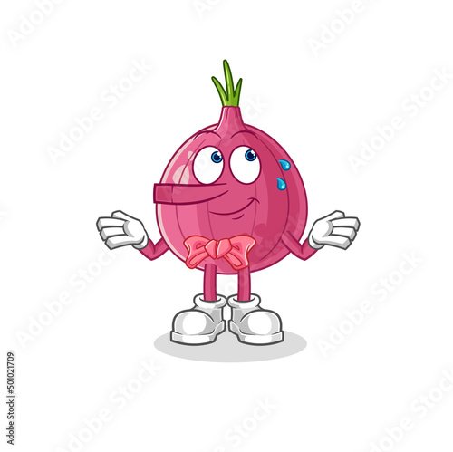 red onion lie like Pinocchio character. cartoon mascot vector