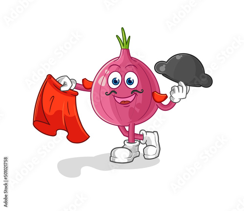 red onion matador with red cloth illustration. character vector