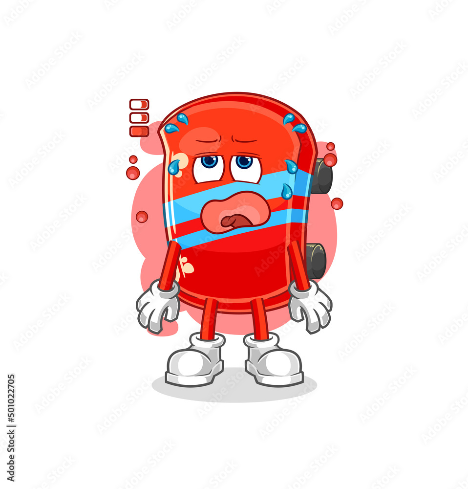 skateboard low battery mascot. cartoon vector