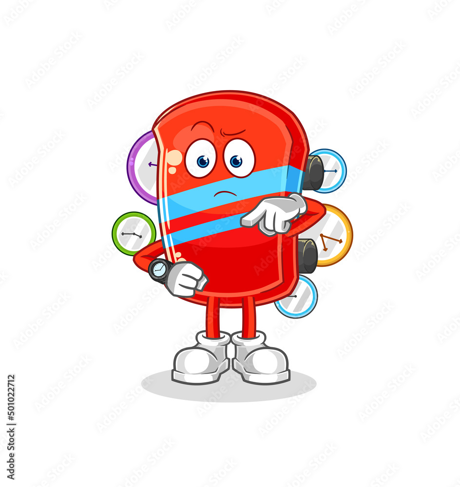 skateboard with wristwatch cartoon. cartoon mascot vector