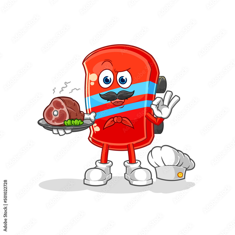 skateboard chef with meat mascot. cartoon vector skateboard chef with meat mascot. cartoon vector