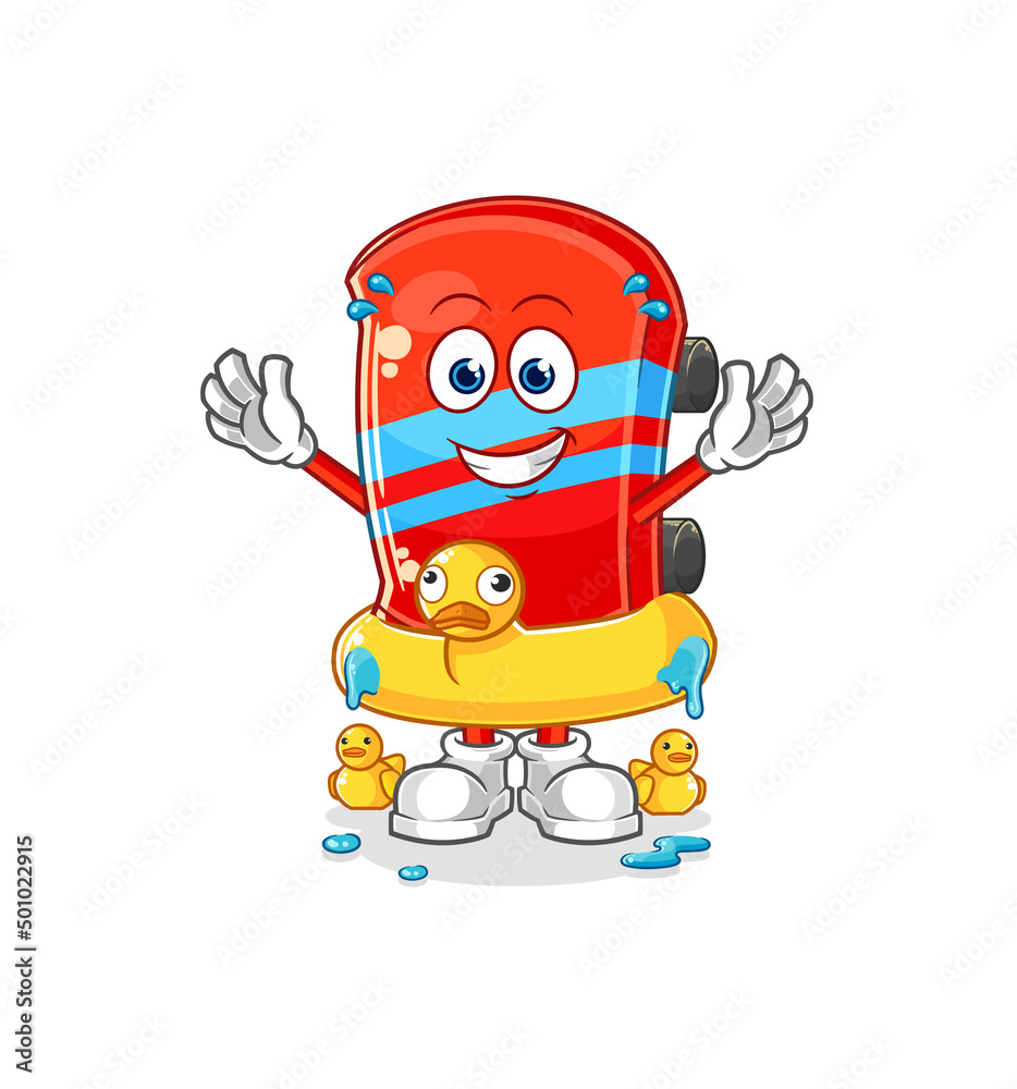 skateboard with duck buoy cartoon. cartoon mascot vector