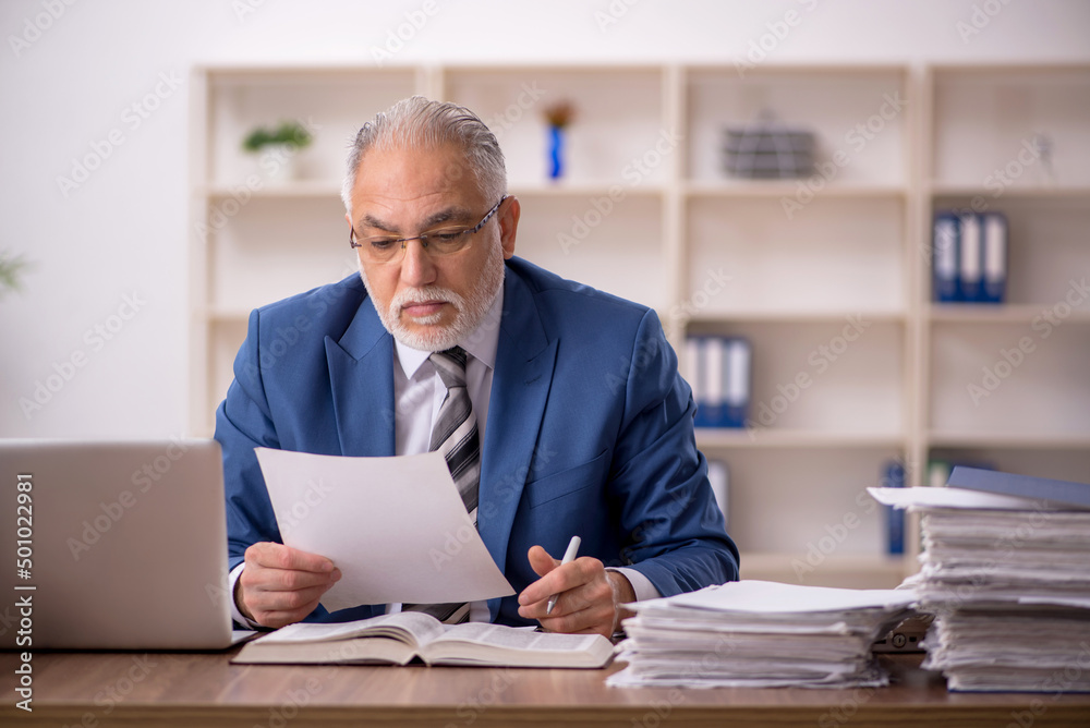 Old male employee working in the office