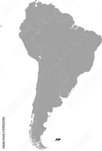 Black Map of Falkland Islands within the gray map of South American continent