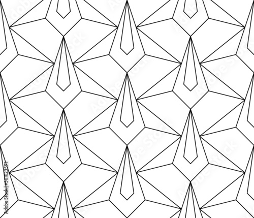 Seamless vector pattern. Black and white linear drawing. Coloring book, colouring page for children and adults. Abstract geometric design. Monochrome illustration. Easy to edit color and line weight