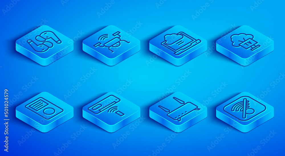 Set line Air headphones, Smart drone system, Network cloud connection, conditioner, Router and wi-fi signal, Tv, Music player and No Wi-Fi wireless internet icon. Vector Set line Air headphones, Smart drone system, Network cloud connection, conditioner, Router and wi-fi signal, Tv, Music player and No Wi-Fi wireless internet icon. Vector